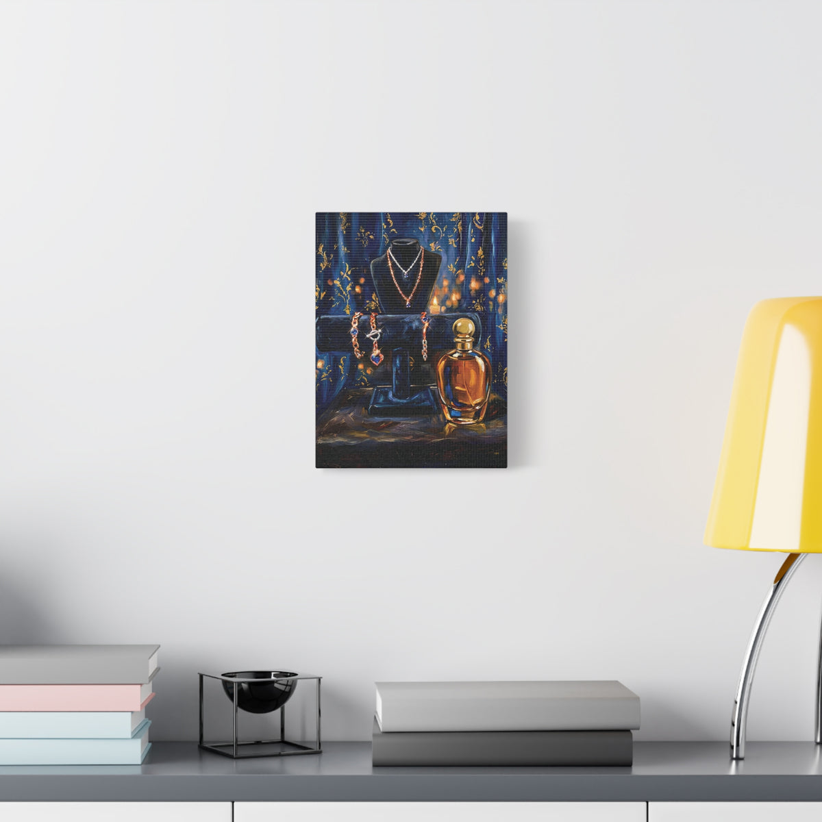 Gilded Adornment – Jewelry and Perfume Still Life Stretched Canvas Wall Art