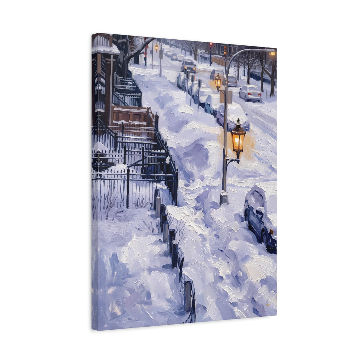 Winter Passage – Snowy Street Stretched Canvas Wall Art