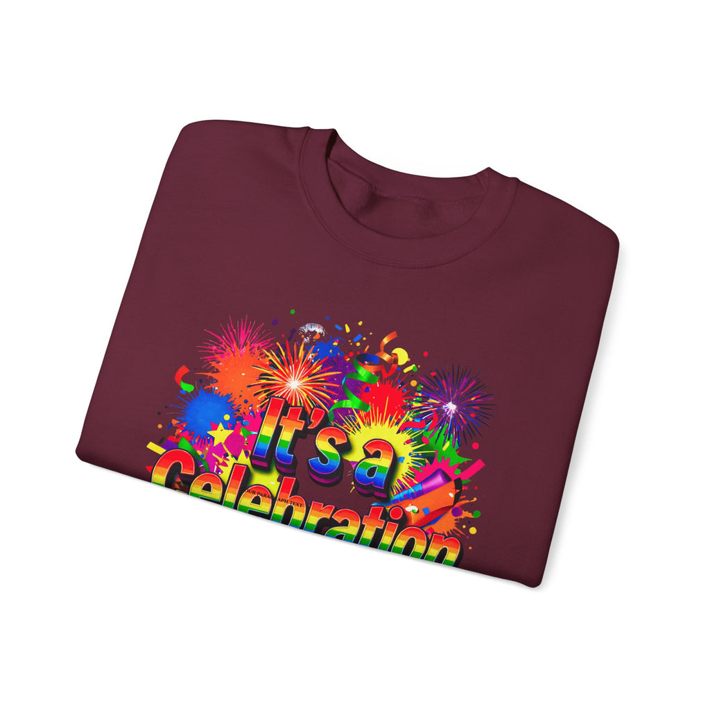 Celebration Crewneck Sweatshirt — "It's a Celebration" Colorful Party Graphic