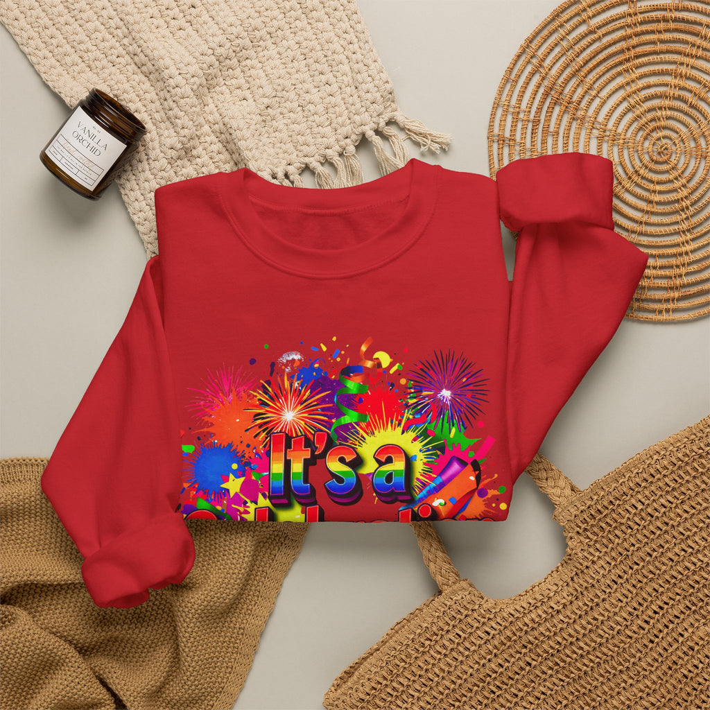 Celebration Crewneck Sweatshirt — "It's a Celebration" Colorful Party Graphic