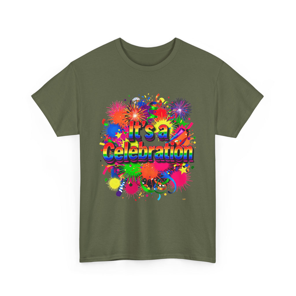 Celebration Paint Splash T-Shirt — "It's a Celebration" Colorful Party Tee