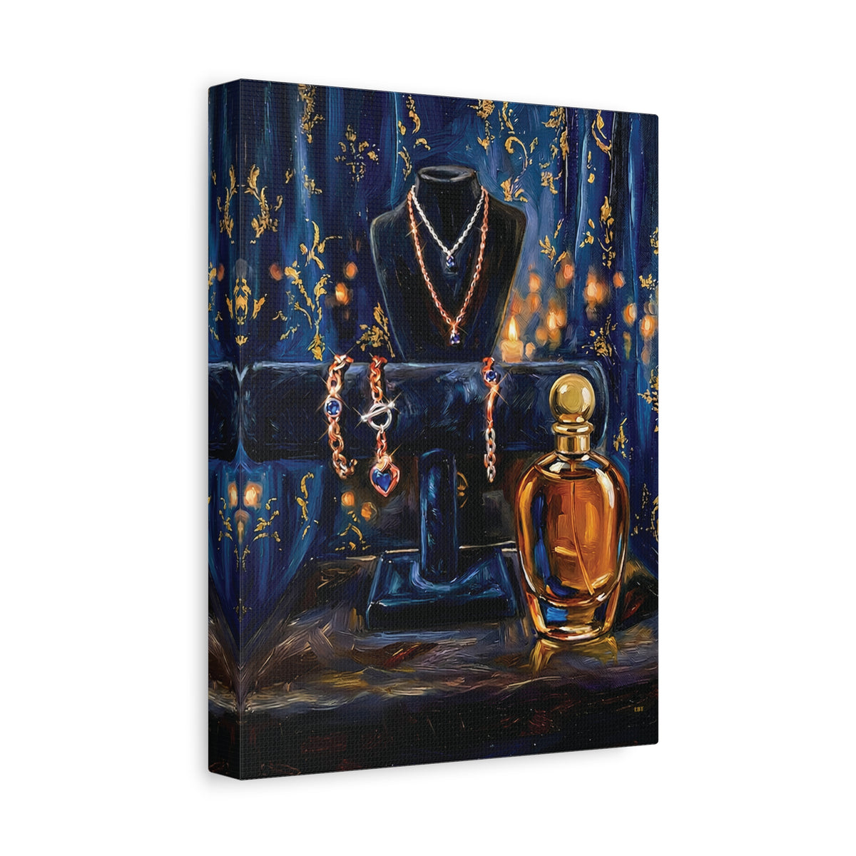 Gilded Adornment – Jewelry and Perfume Still Life Stretched Canvas Wall Art