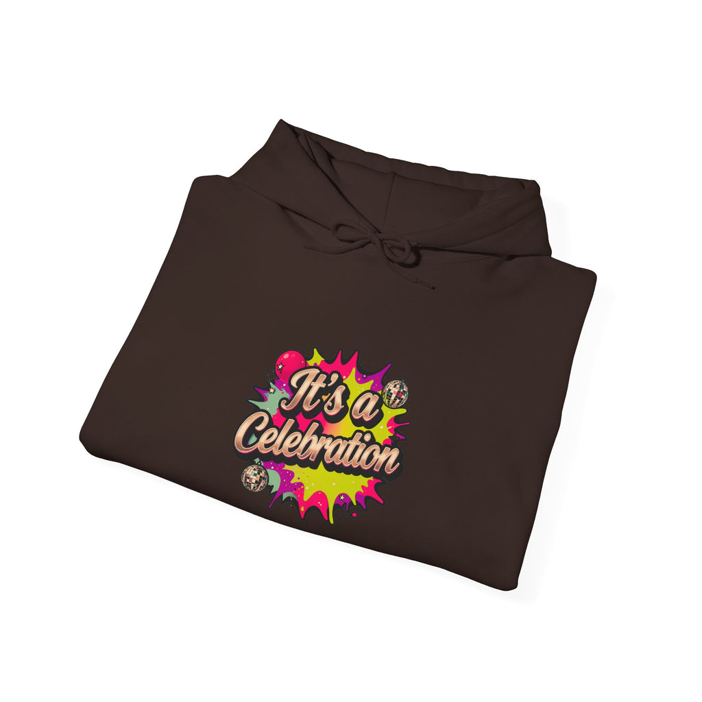 Celebration Graphic Hoodie — "It's a Celebration" Colorful Pop Art Pullover