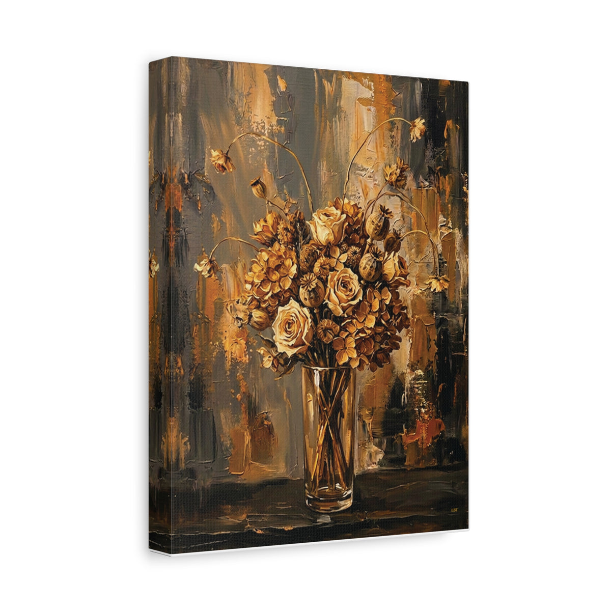 Amber Stillness – Dried Floral Stretched Canvas Wall Art