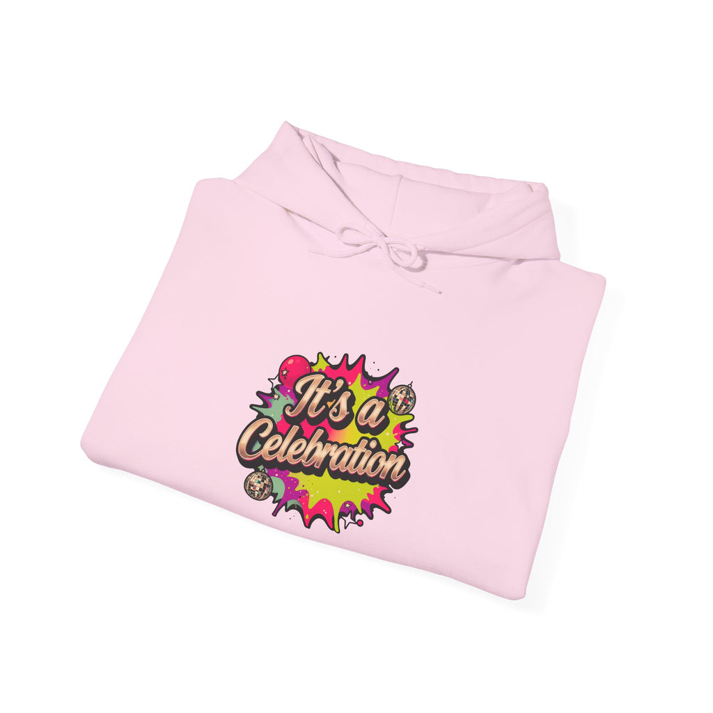 Celebration Graphic Hoodie — "It's a Celebration" Colorful Pop Art Pullover