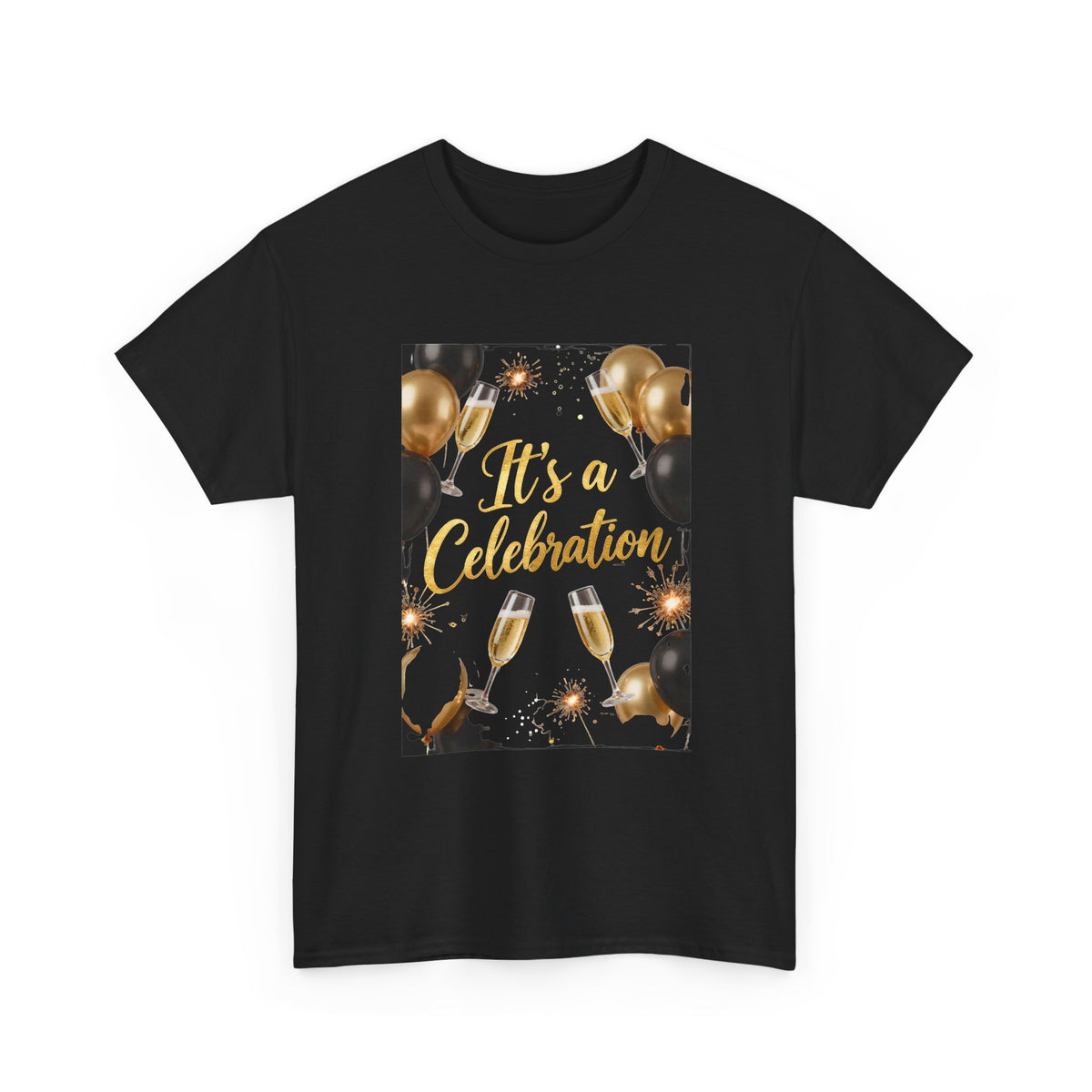 Celebration Party T-Shirt — "It's a Celebration" Gold & Black Balloons