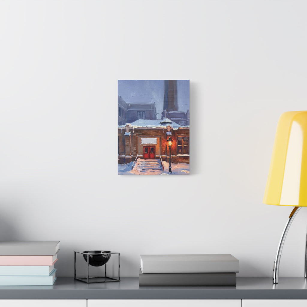 Winter Welcome – Red Door Architectural Stretched Canvas Wall Art