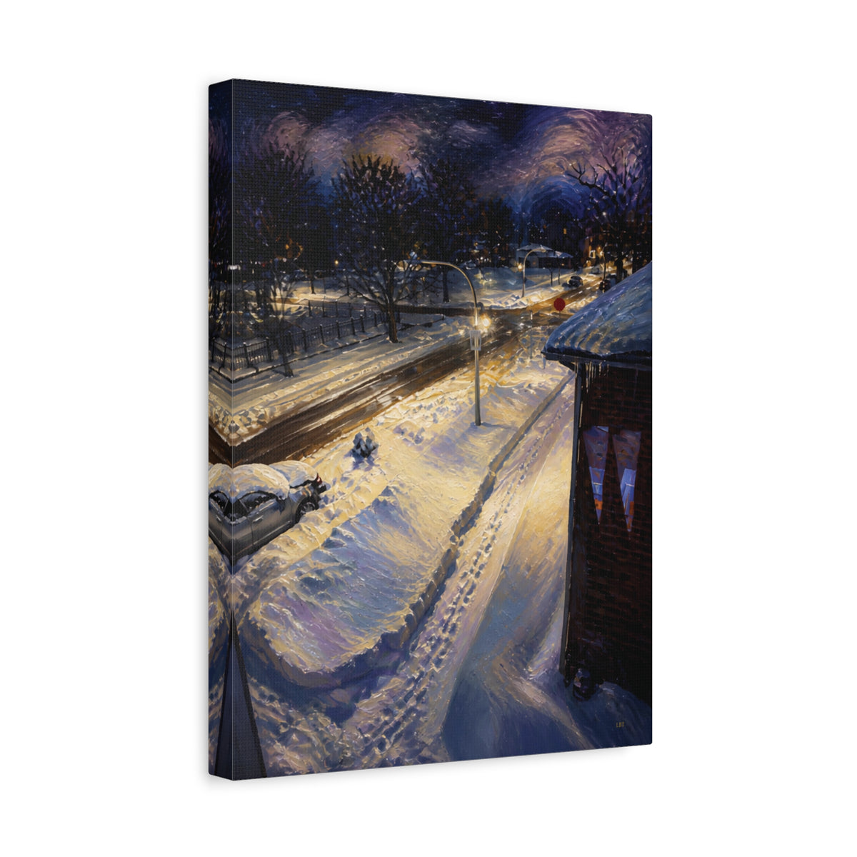 Twilight Across the Way – Urban Landscape Stretched Canvas Wall Art