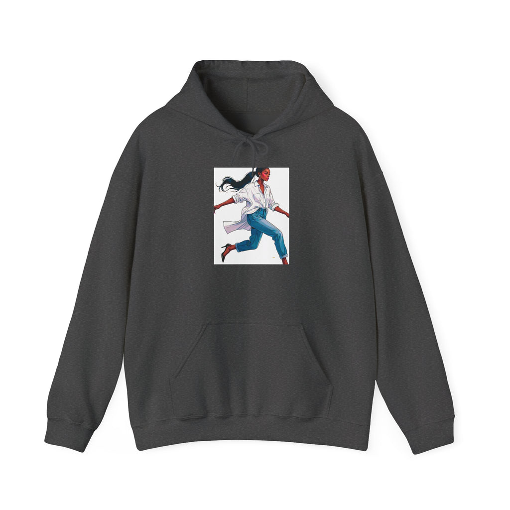 Running Woman Graphic Hoodie — Athletic Illustration Sweatshirt