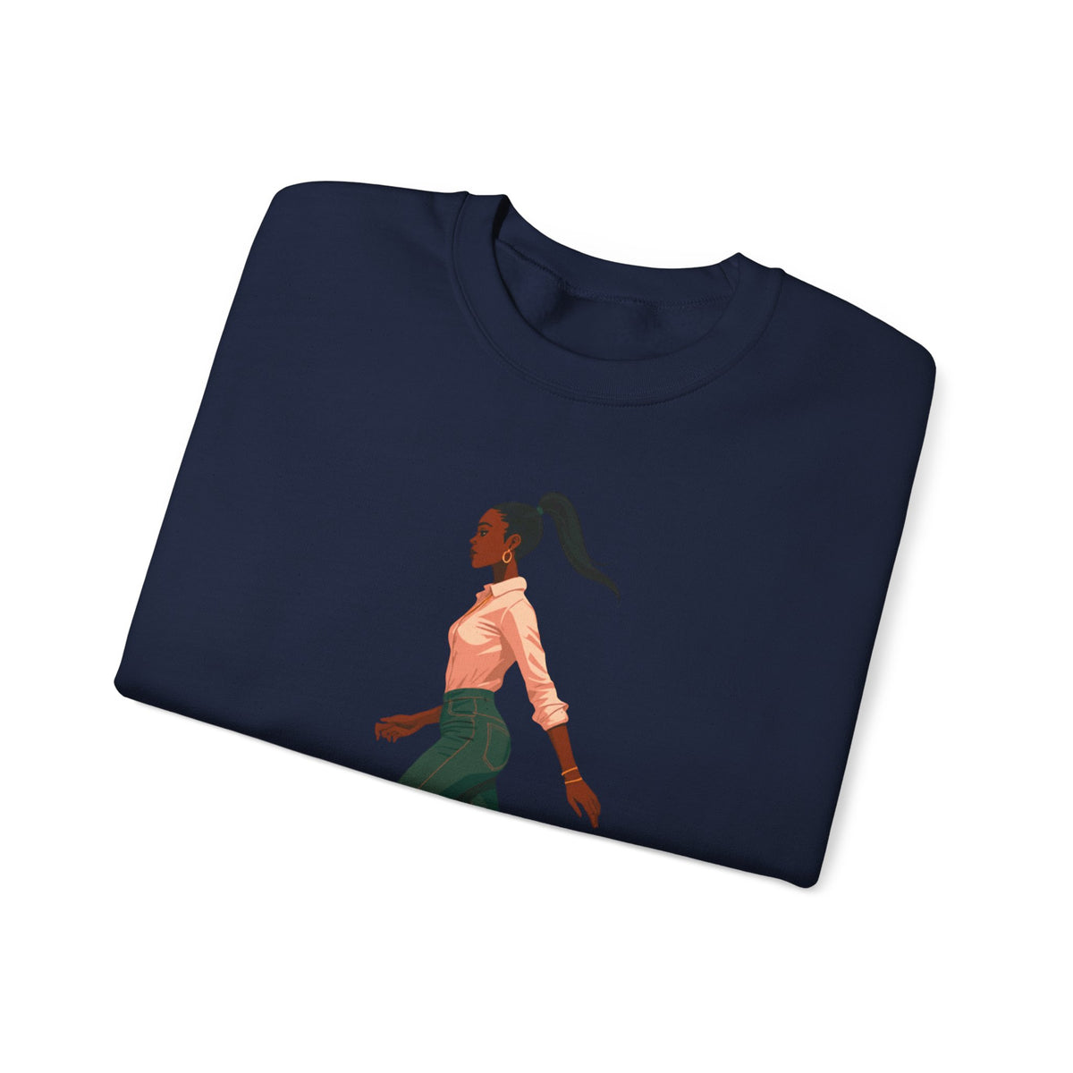 Crewneck Sweatshirt — Chic Walking Woman Graphic, Casual Everyday Pullover