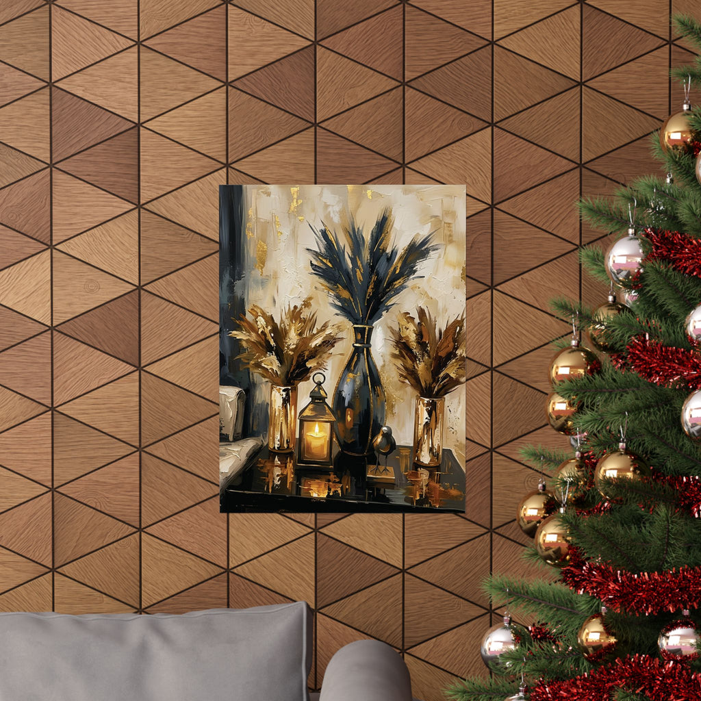 Blue and Amber Harmony – Pampas Still Life Wall Art Poster
