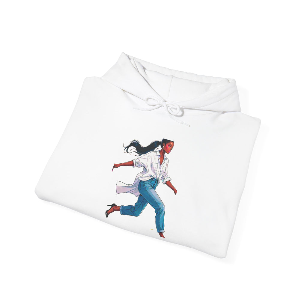 Running Woman Graphic Hoodie — Athletic Illustration Sweatshirt