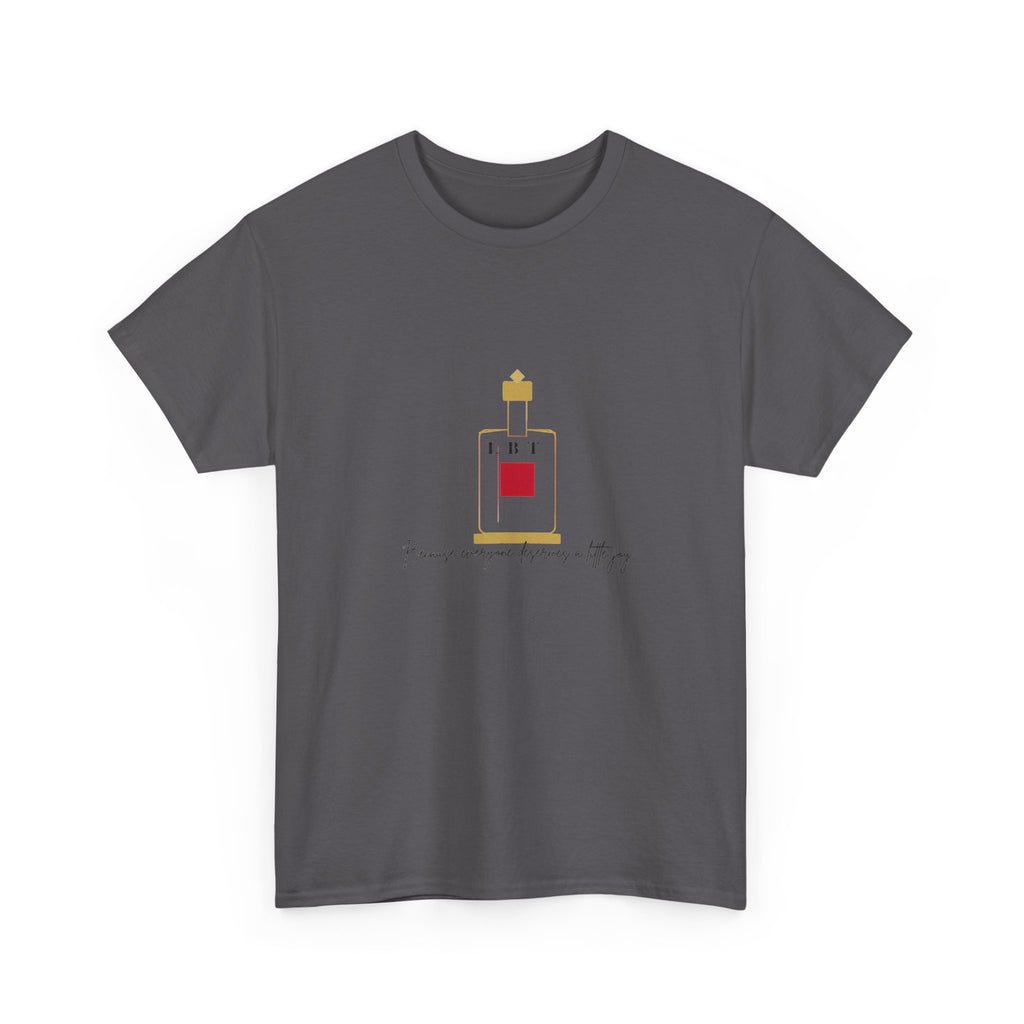 T-Shirt — LBT Perfume Bottle Graphic Tee with "Become someone everyone's #1" Script