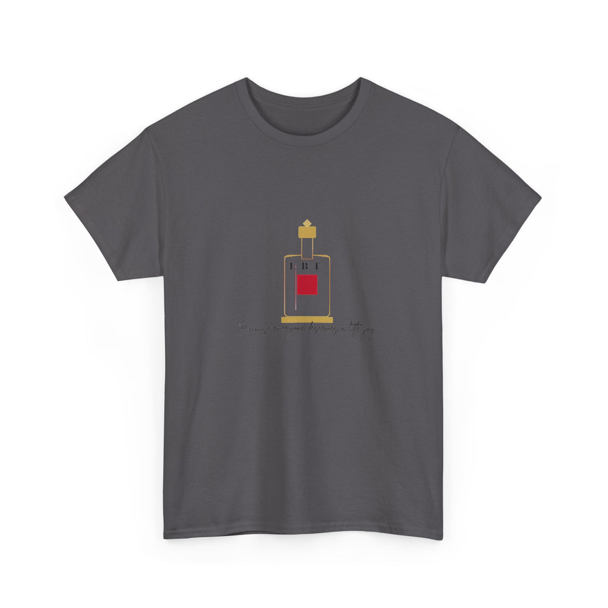 T-Shirt — LBT Perfume Bottle Graphic Tee with "Become someone everyone's #1" Script