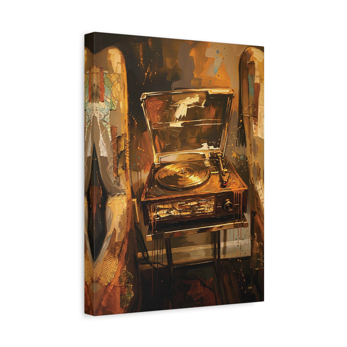 Soulful Spin – Vintage Record Player Stretched Canvas Wall Art