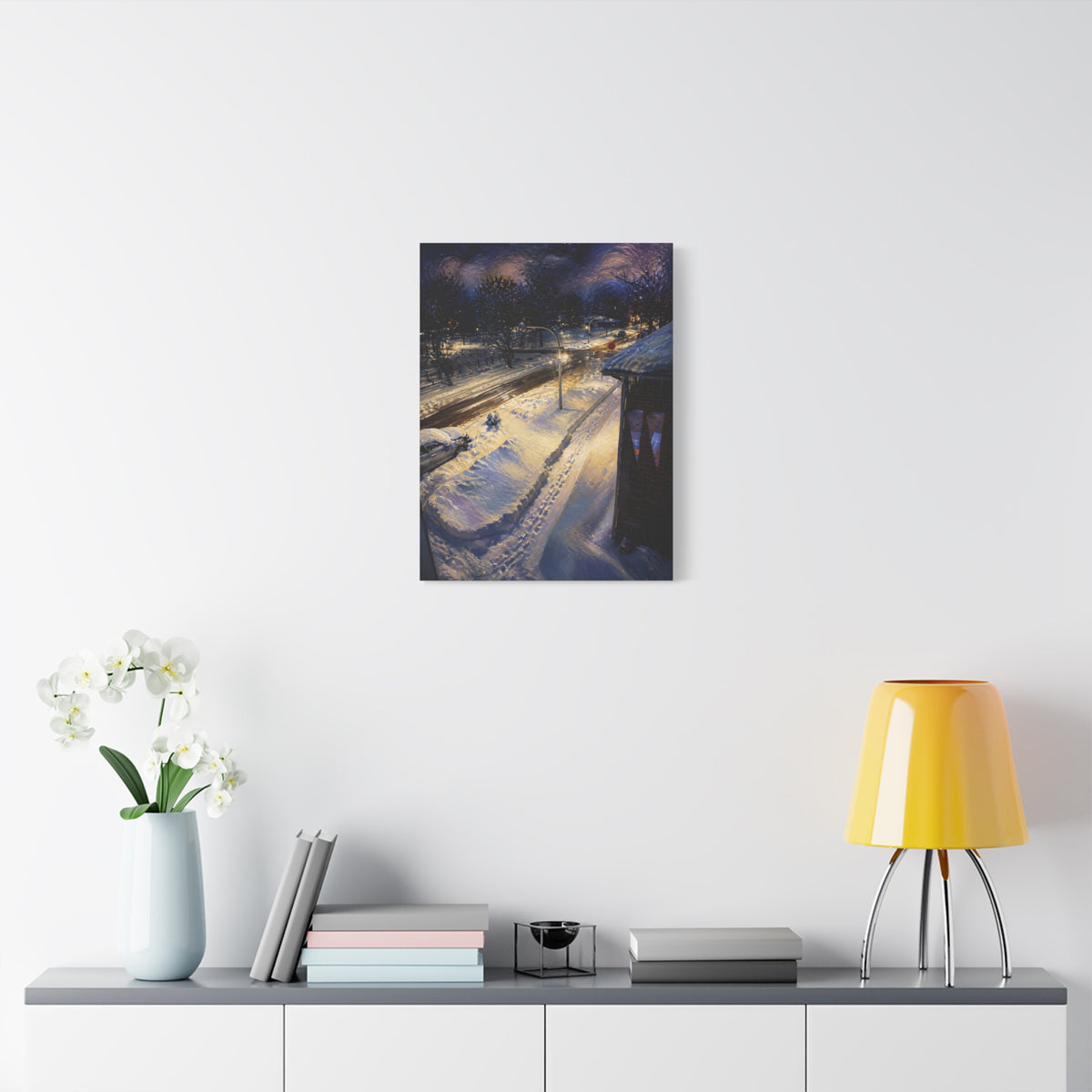Twilight Across the Way – Urban Landscape Stretched Canvas Wall Art