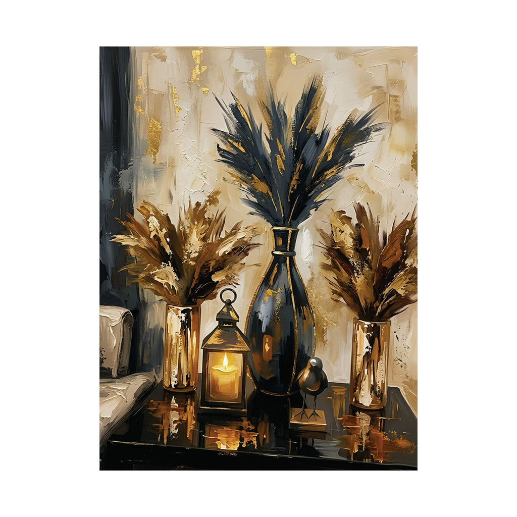 Blue and Amber Harmony – Pampas Still Life Wall Art Poster