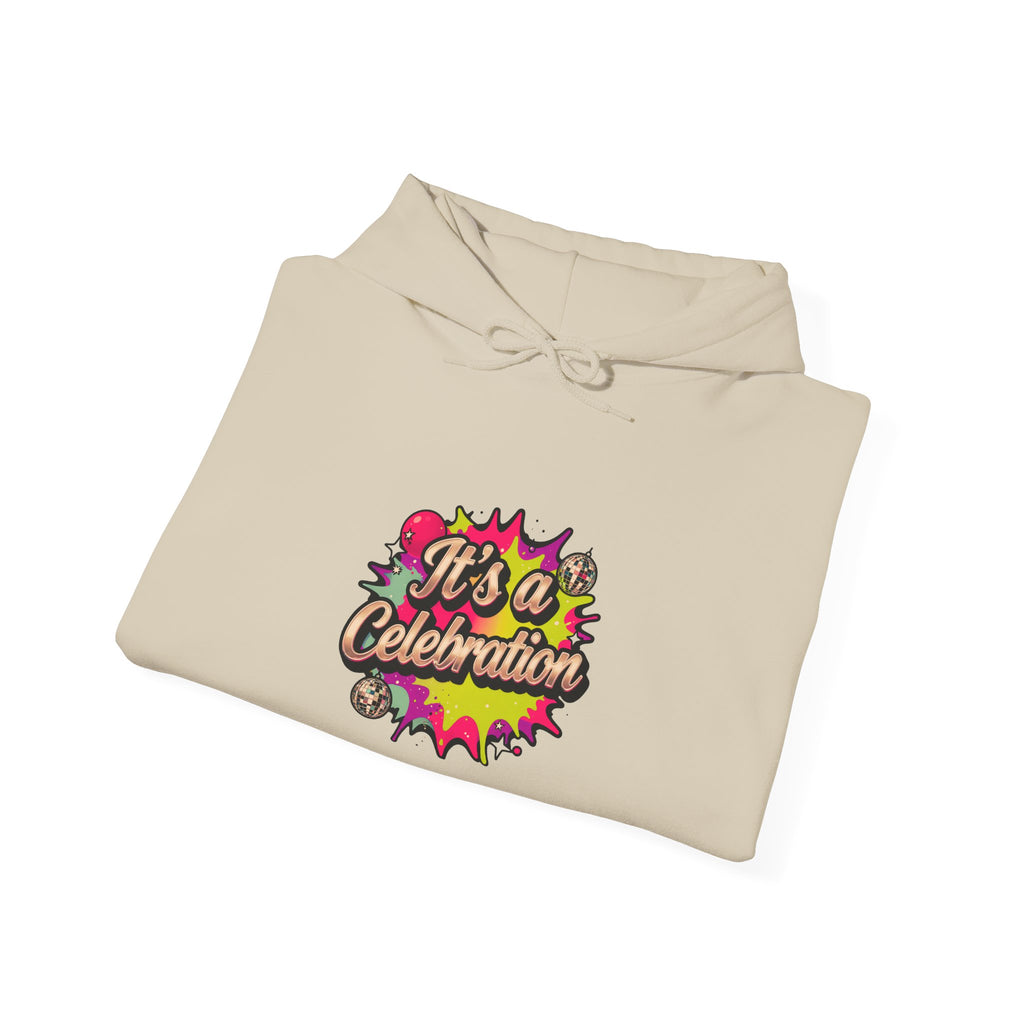 Celebration Graphic Hoodie — "It's a Celebration" Colorful Pop Art Pullover