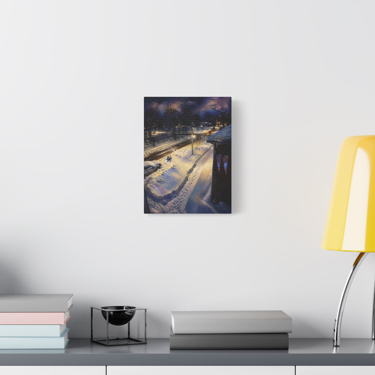 Twilight Across the Way – Urban Landscape Stretched Canvas Wall Art