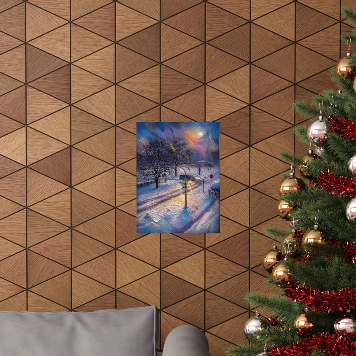 Moonlit Crossing – Snowy Street Wall Art Poster