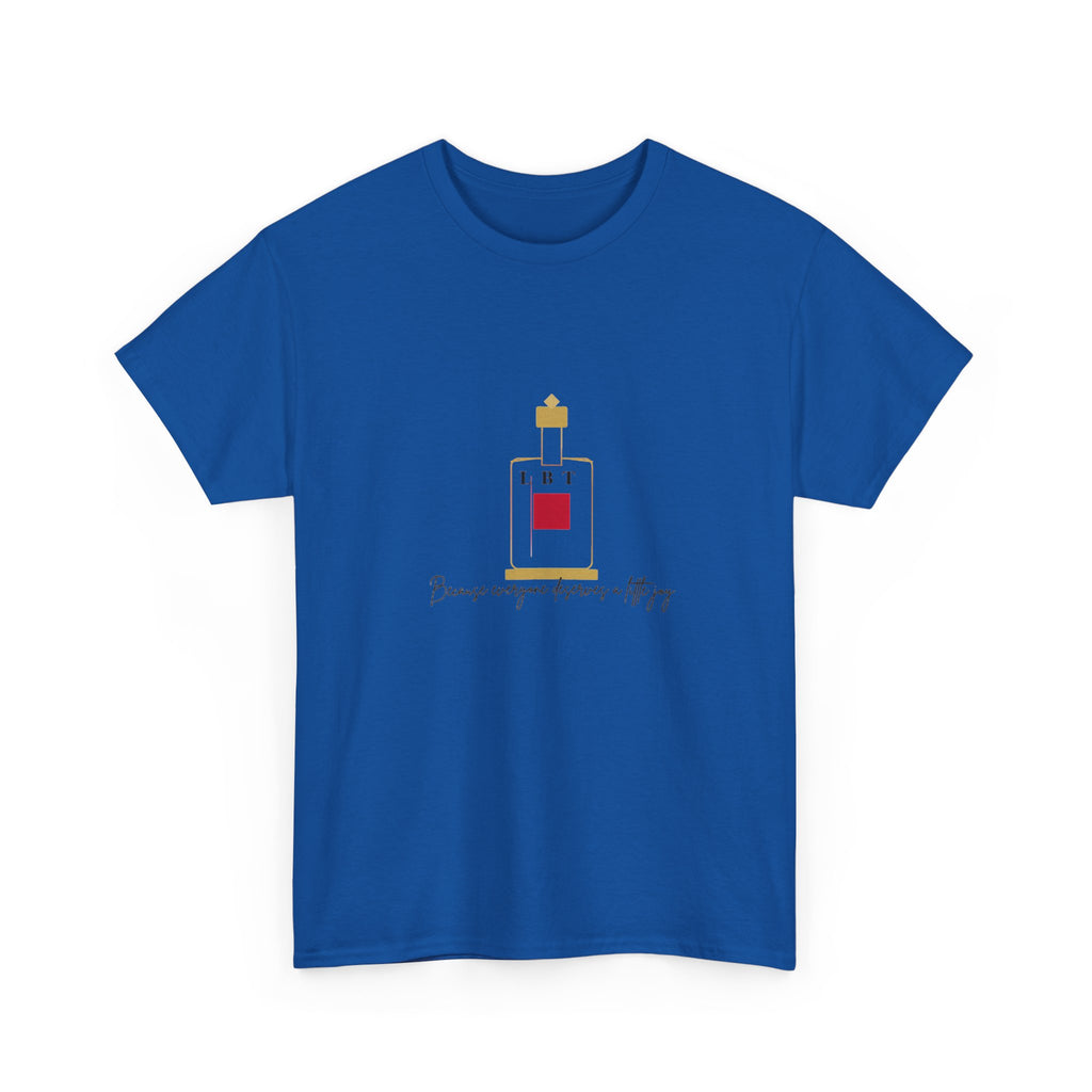 T-Shirt — LBT Perfume Bottle Graphic Tee with "Become someone everyone's #1" Script