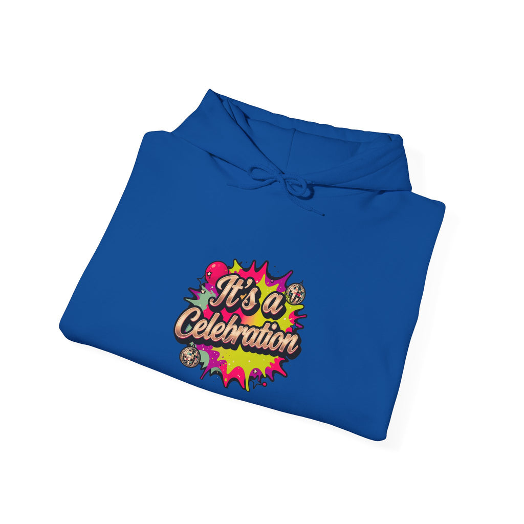 Celebration Graphic Hoodie — "It's a Celebration" Colorful Pop Art Pullover