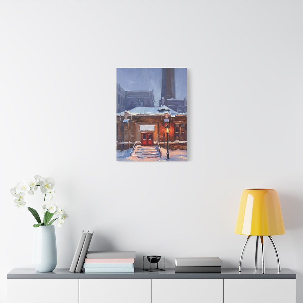 Winter Welcome – Red Door Architectural Stretched Canvas Wall Art