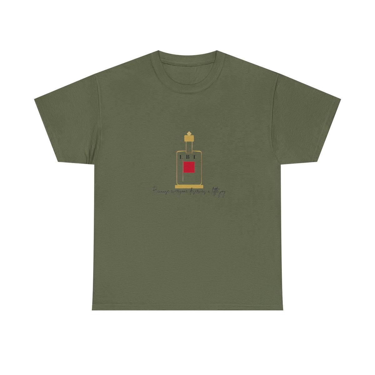 T-Shirt — LBT Perfume Bottle Graphic Tee with "Become someone everyone's #1" Script