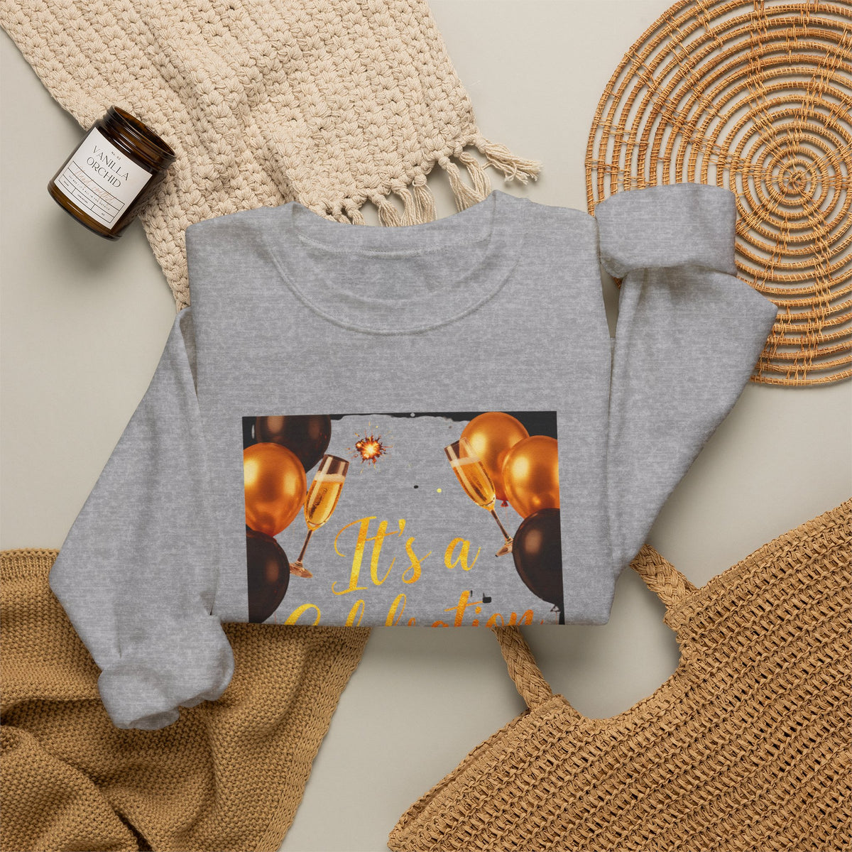 Crewneck Sweatshirt — "It's a Celebration" Champagne & Balloons Party Design