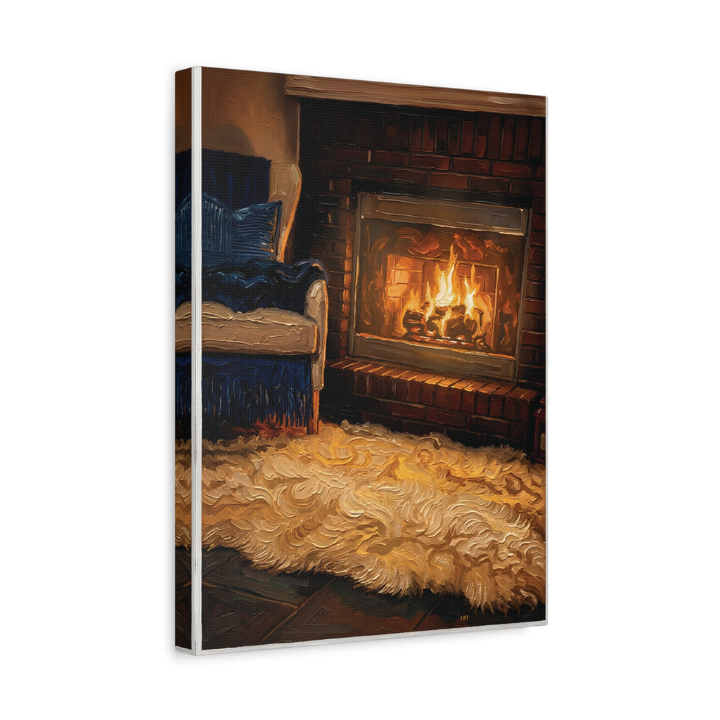 Cozy Hearth – Fireside Interior Stretched Canvas Wall Art