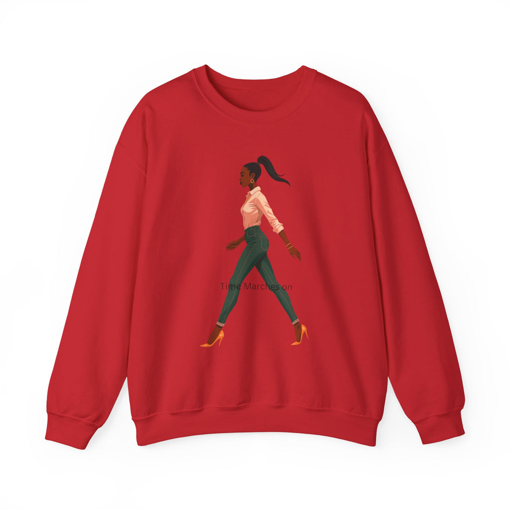 Crewneck Sweatshirt — Chic Walking Woman Graphic, Casual Everyday Pullover