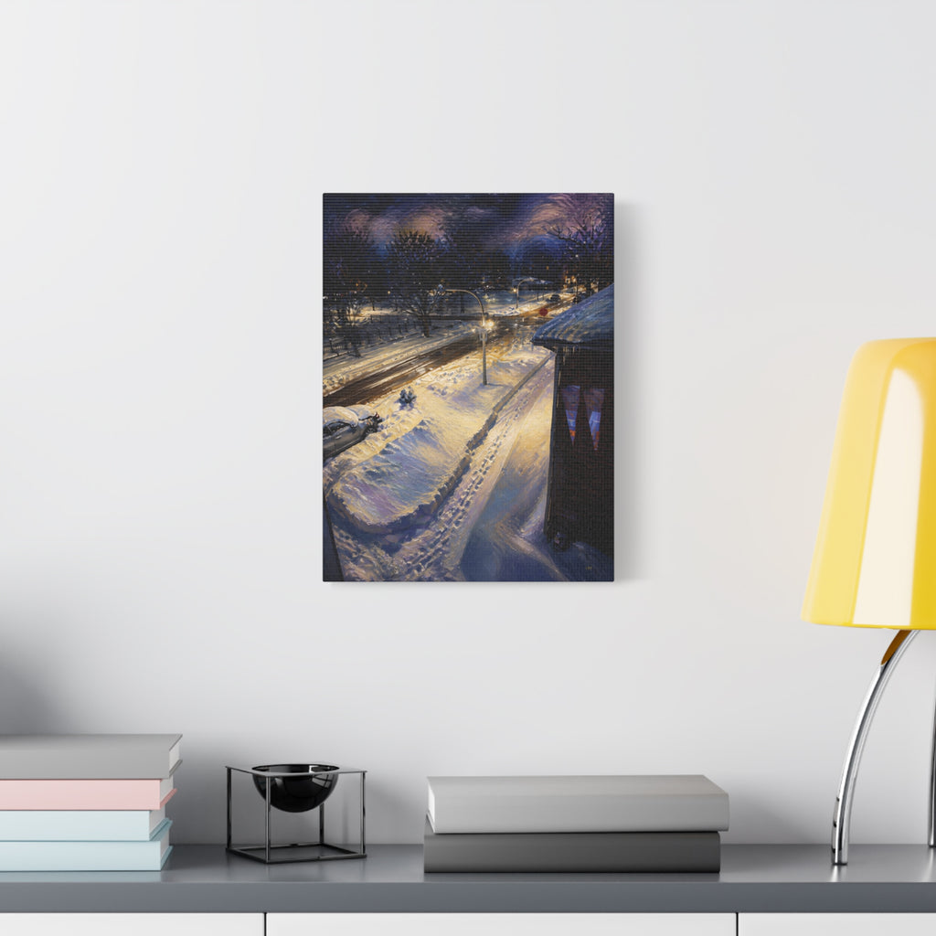 Twilight Across the Way – Urban Landscape Stretched Canvas Wall Art
