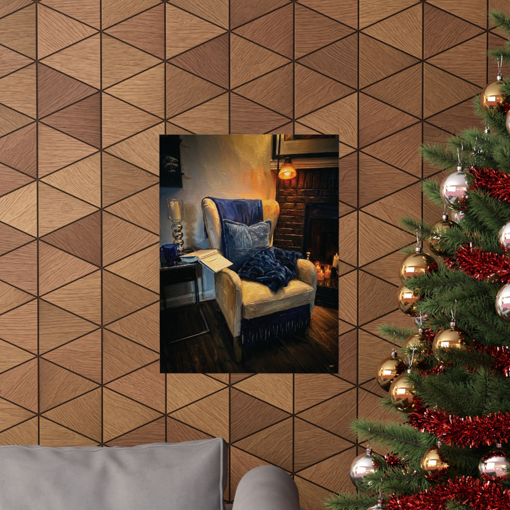 Fireside Retreat – Cozy Reading Nook Wall Art Poster