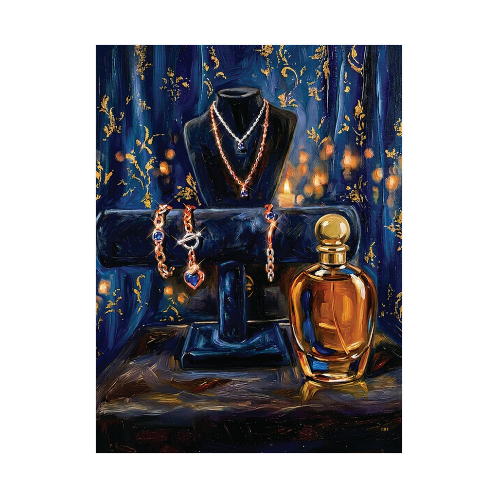 Gilded Adornment – Jewelry and Perfume Still Life Wall Art Poster