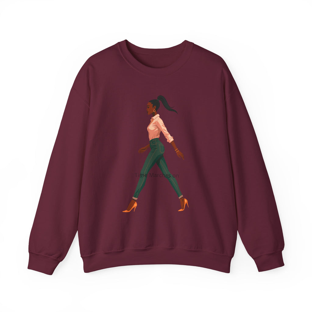 Crewneck Sweatshirt — Chic Walking Woman Graphic, Casual Everyday Pullover