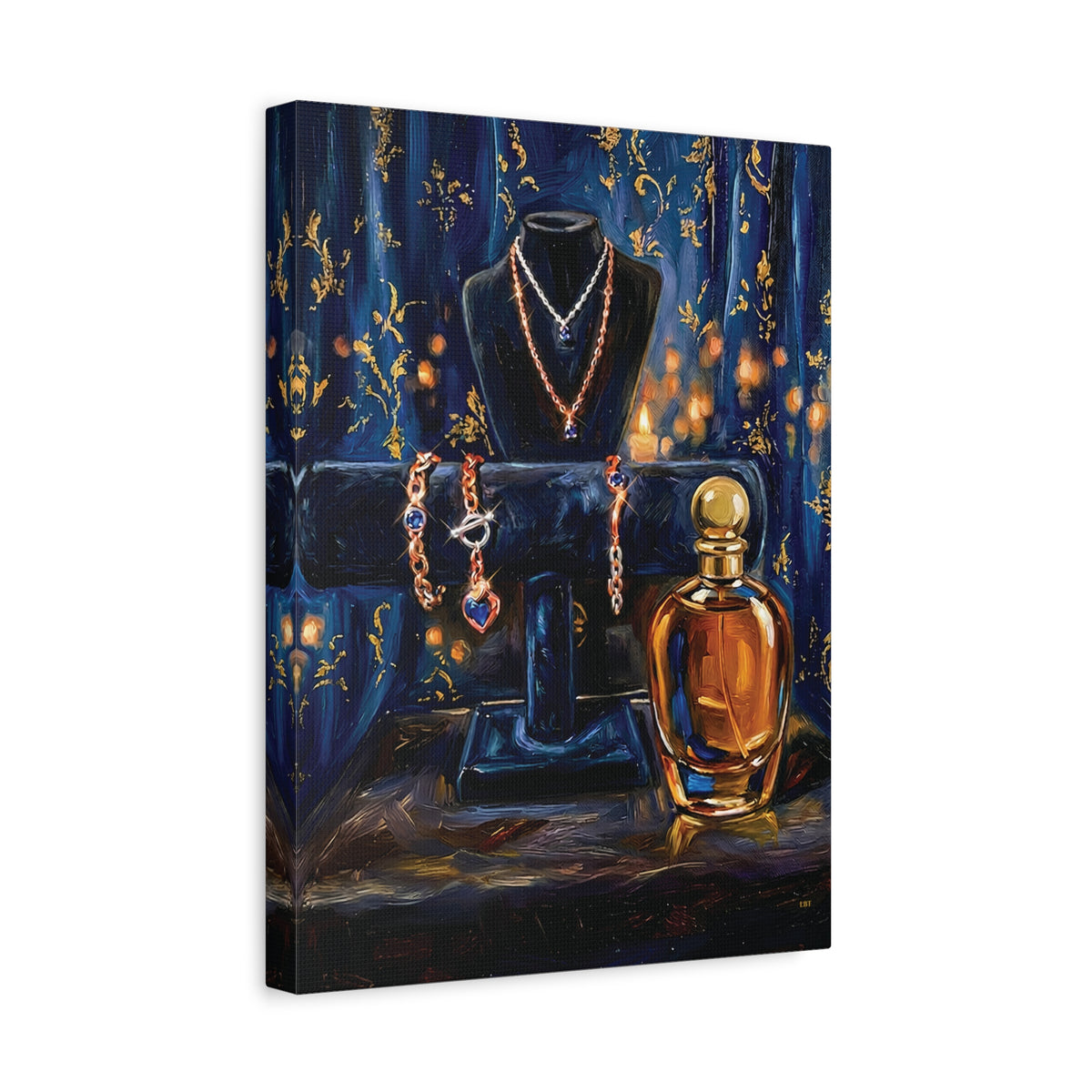 Gilded Adornment – Jewelry and Perfume Still Life Stretched Canvas Wall Art