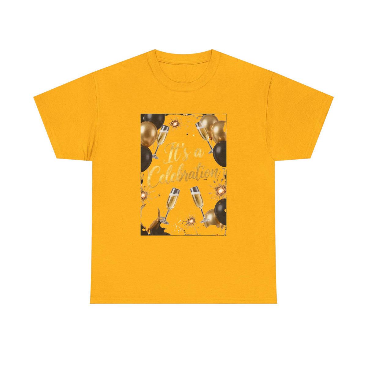 Celebration Party T-Shirt — "It's a Celebration" Gold & Black Balloons