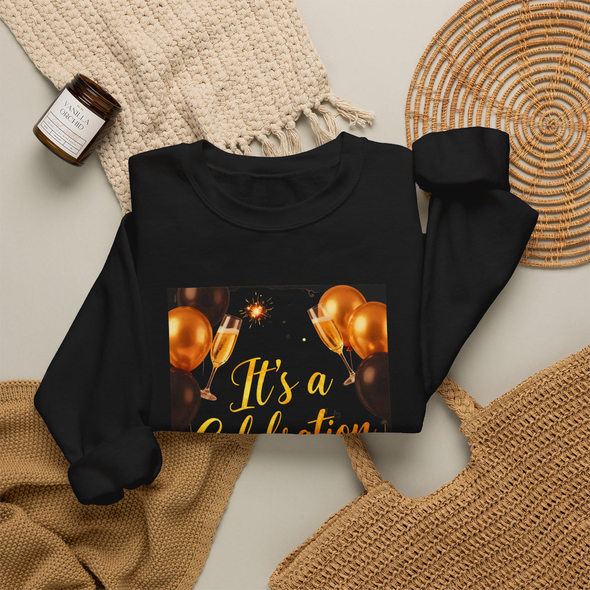 Crewneck Sweatshirt — "It's a Celebration" Champagne & Balloons Party Design
