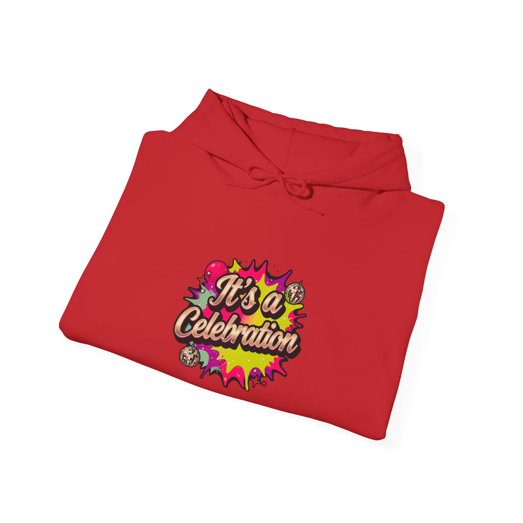 Celebration Graphic Hoodie — "It's a Celebration" Colorful Pop Art Pullover