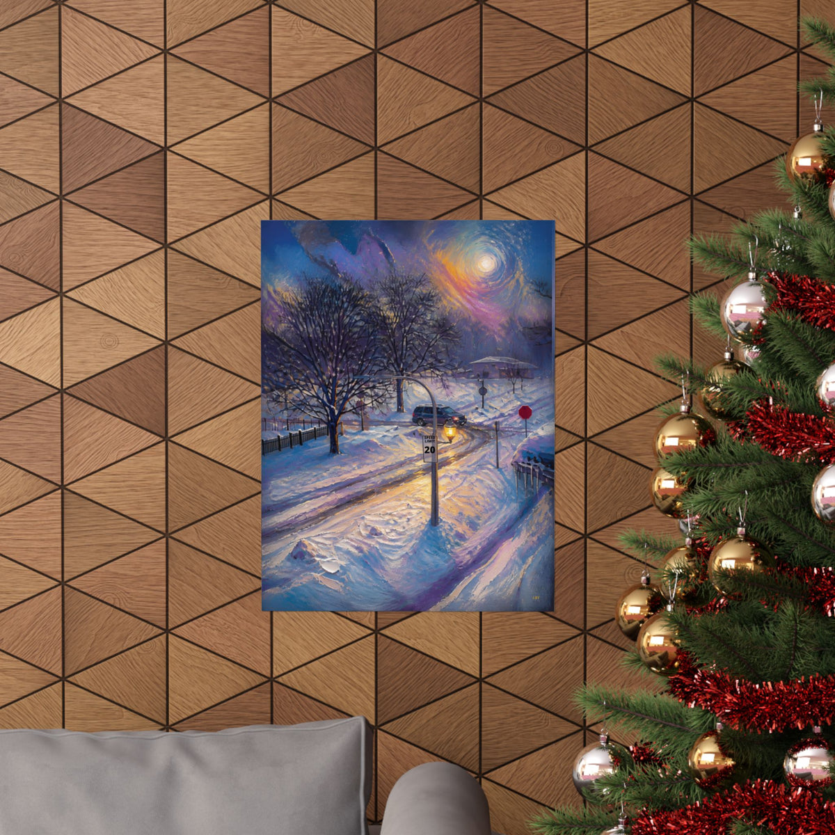 Moonlit Crossing – Snowy Street Wall Art Poster