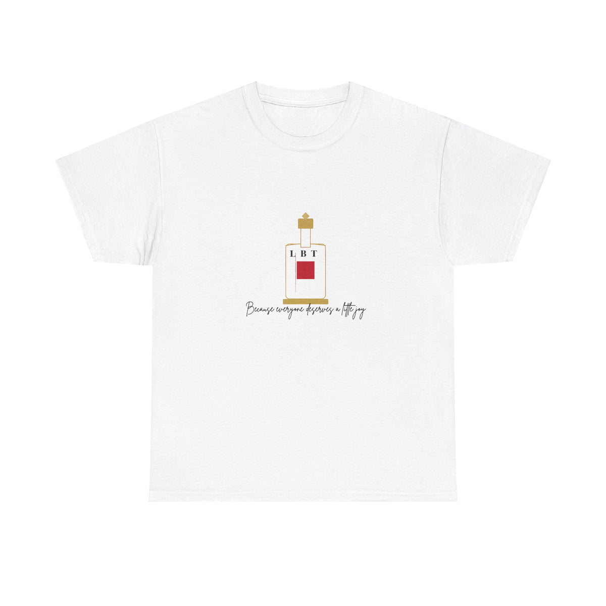 T-Shirt — LBT Perfume Bottle Graphic Tee with "Become someone everyone's #1" Script
