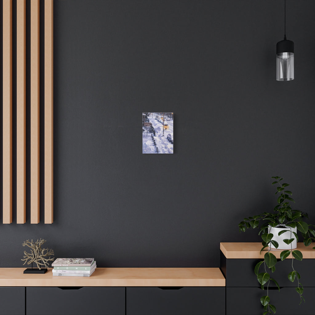 Winter Passage – Snowy Street Stretched Canvas Wall Art