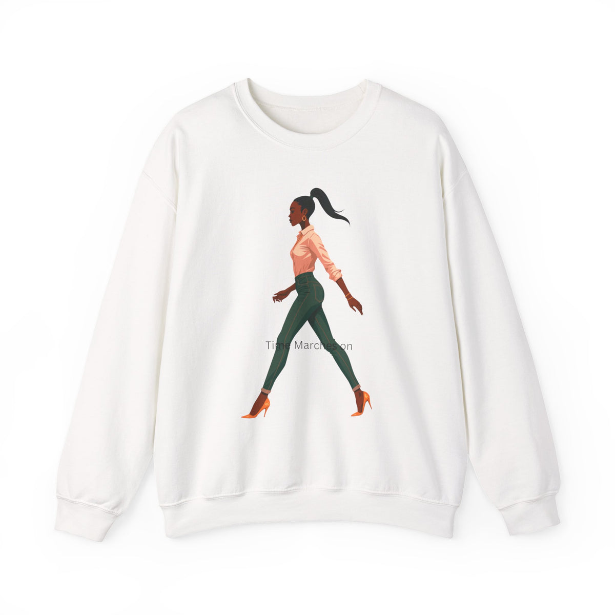 Crewneck Sweatshirt — Chic Walking Woman Graphic, Casual Everyday Pullover