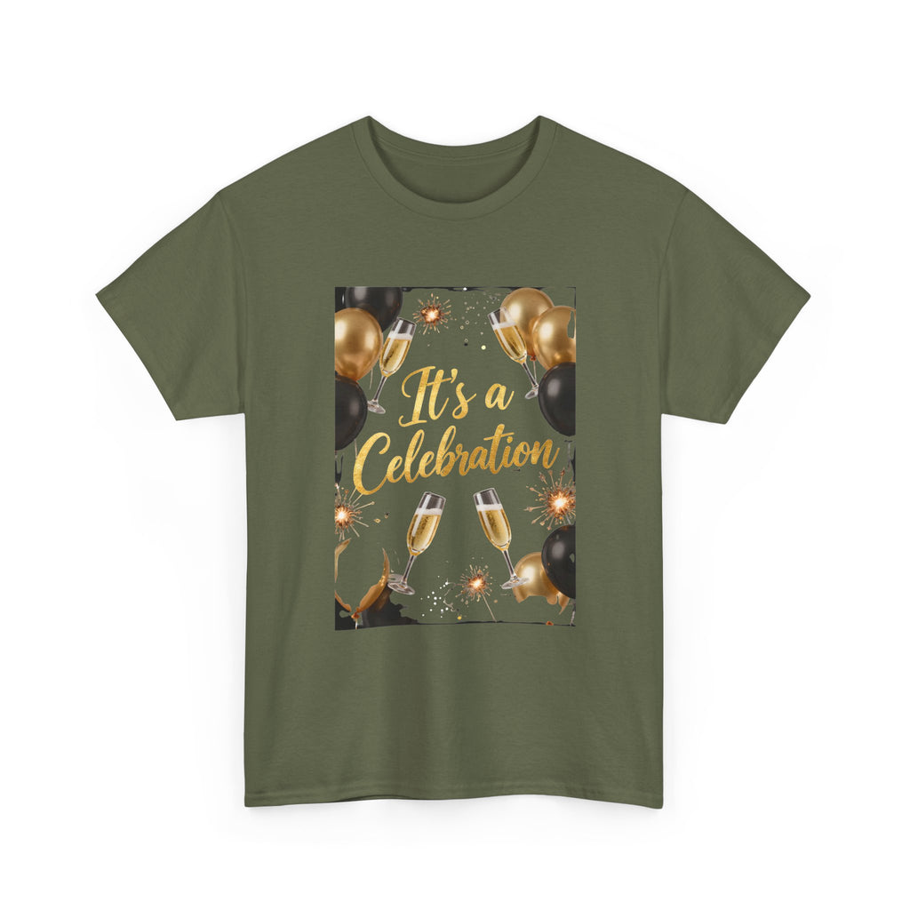 Celebration Party T-Shirt — "It's a Celebration" Gold & Black Balloons