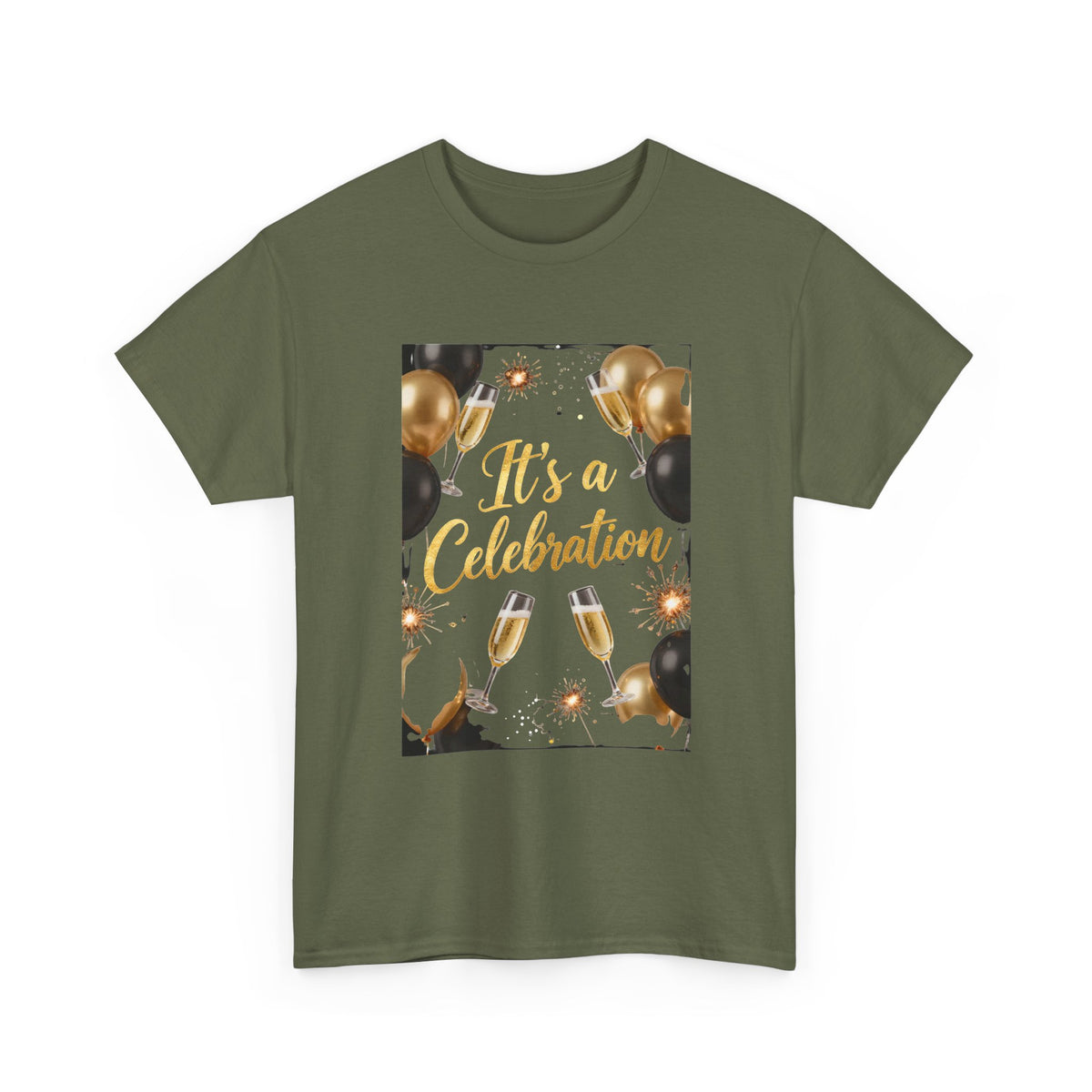 Celebration Party T-Shirt — "It's a Celebration" Gold & Black Balloons