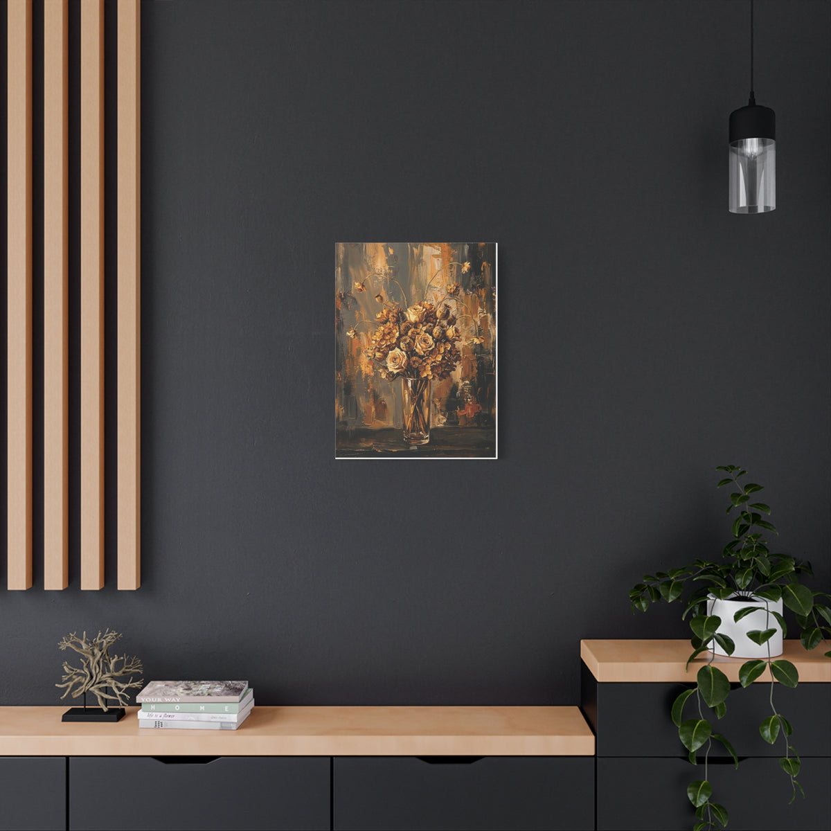 Amber Stillness – Dried Floral Stretched Canvas Wall Art