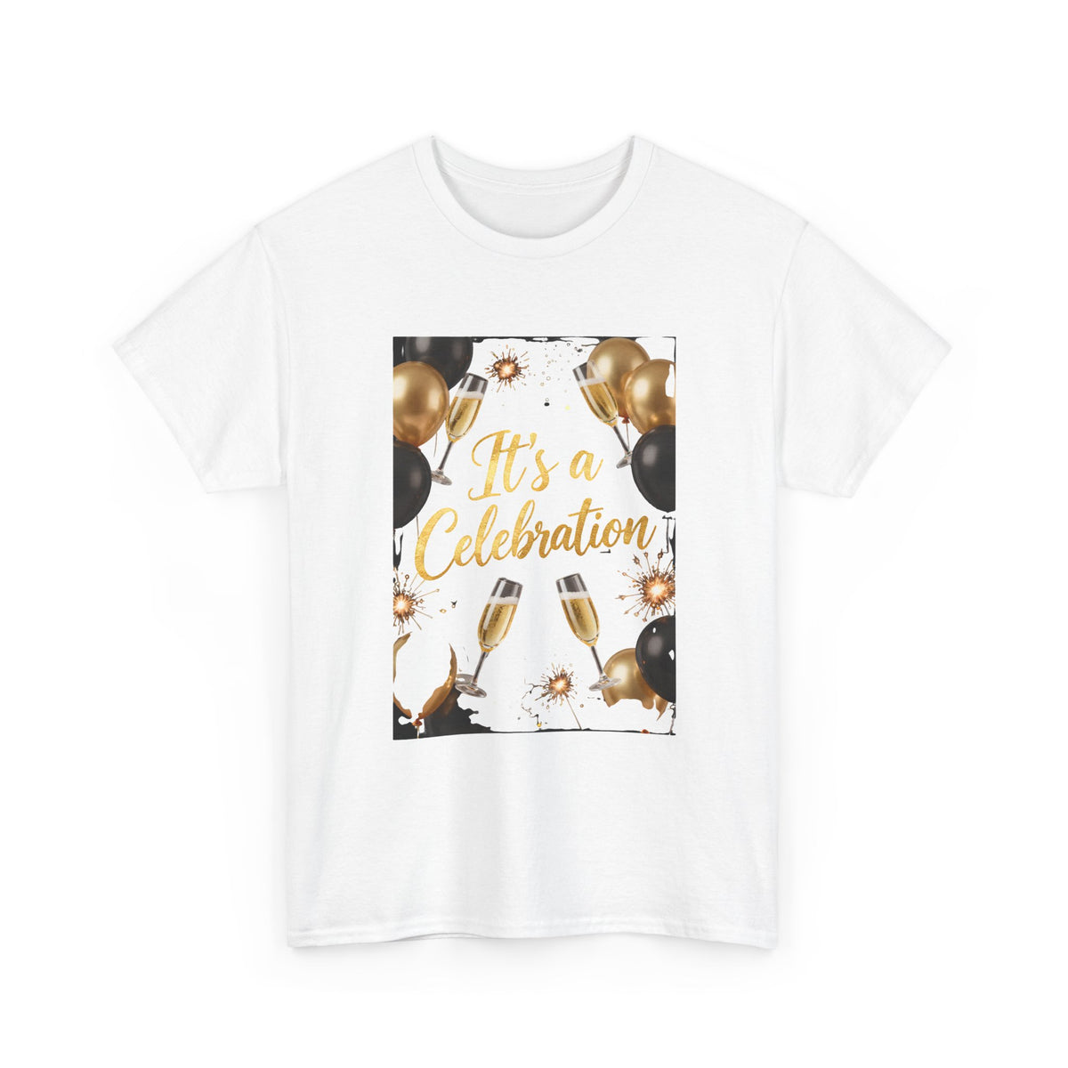 Celebration Party T-Shirt — "It's a Celebration" Gold & Black Balloons