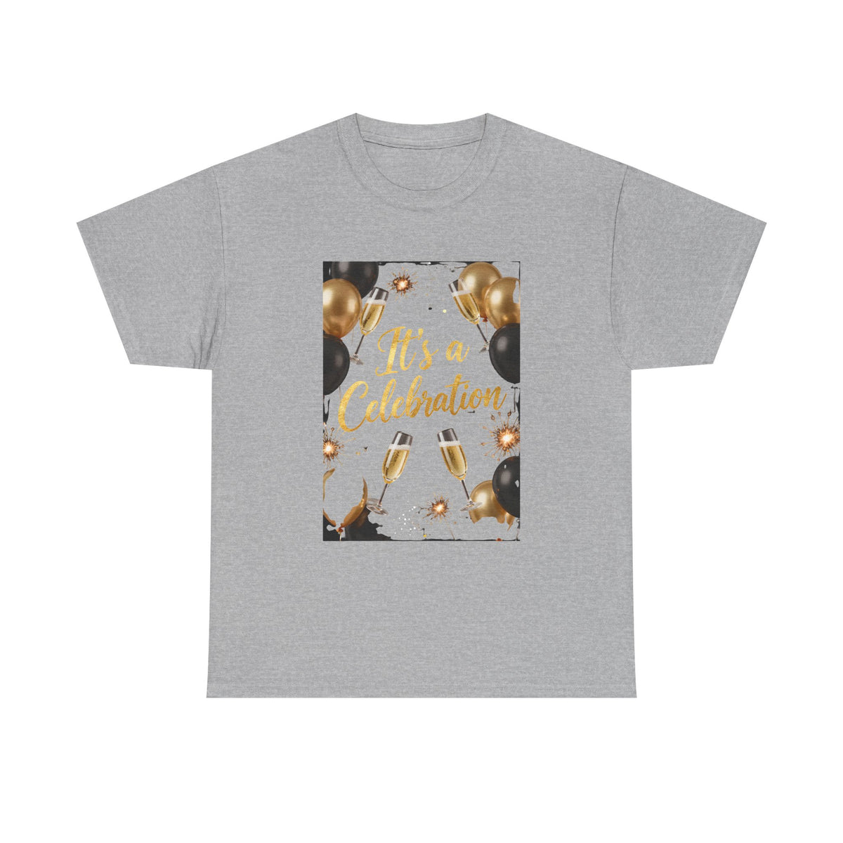 Celebration Party T-Shirt — "It's a Celebration" Gold & Black Balloons