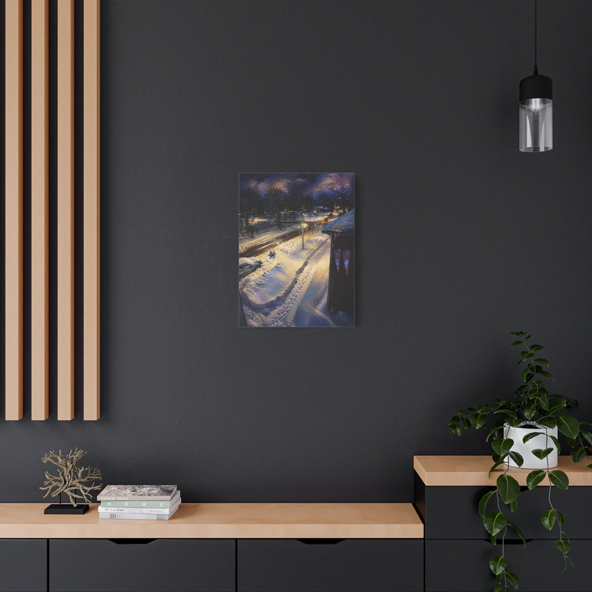 Twilight Across the Way – Urban Landscape Stretched Canvas Wall Art