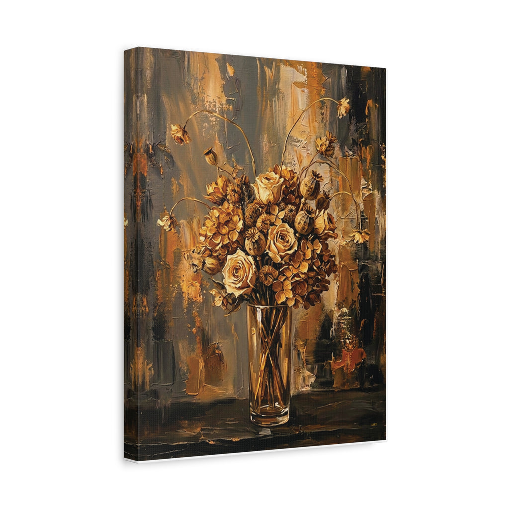 Amber Stillness – Dried Floral Stretched Canvas Wall Art